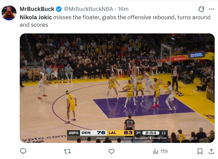 约基奇三双难救主 湖人东契奇准绝杀掘金